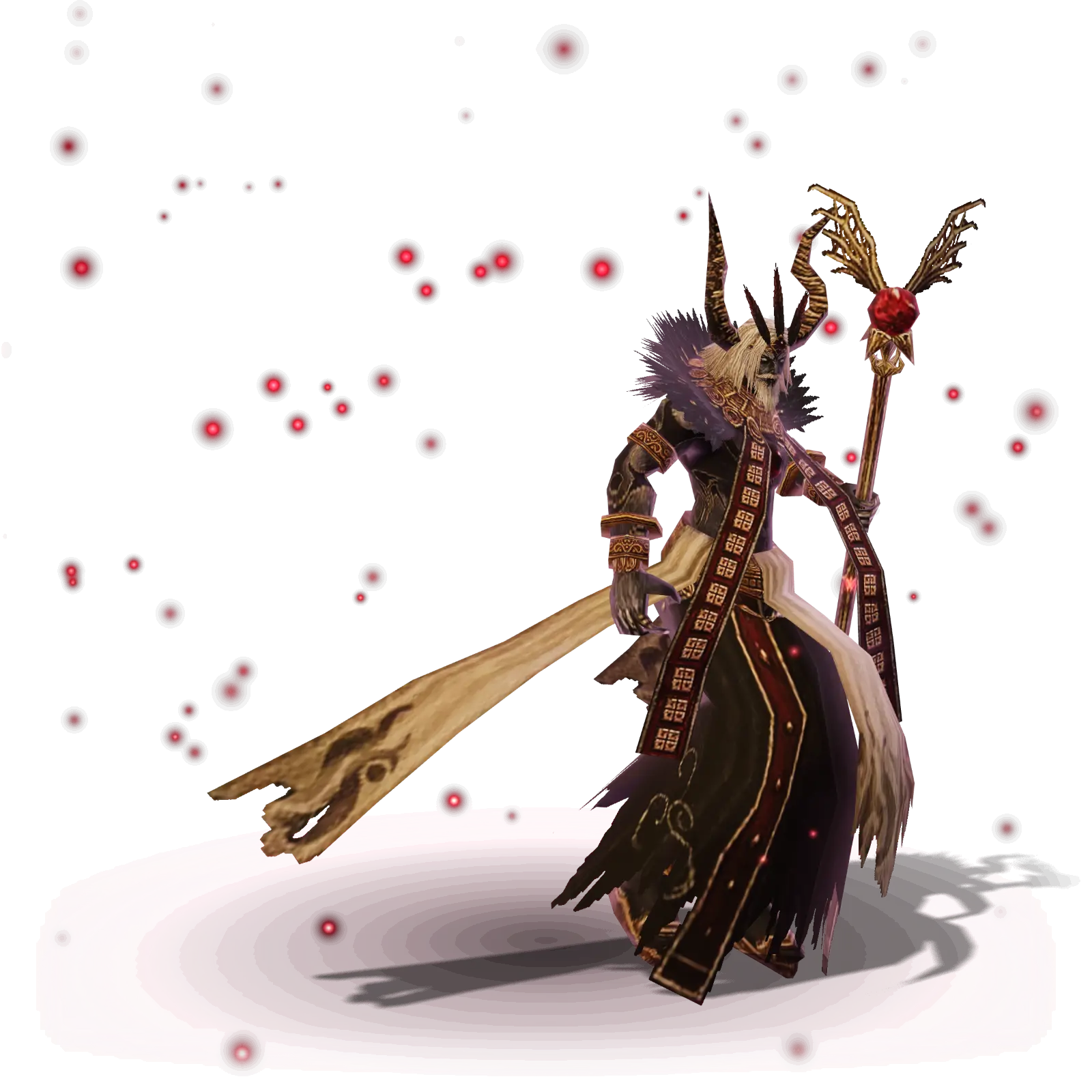 Demon Shaitan, a horned demon in dark robes with a staff and a broken blade
