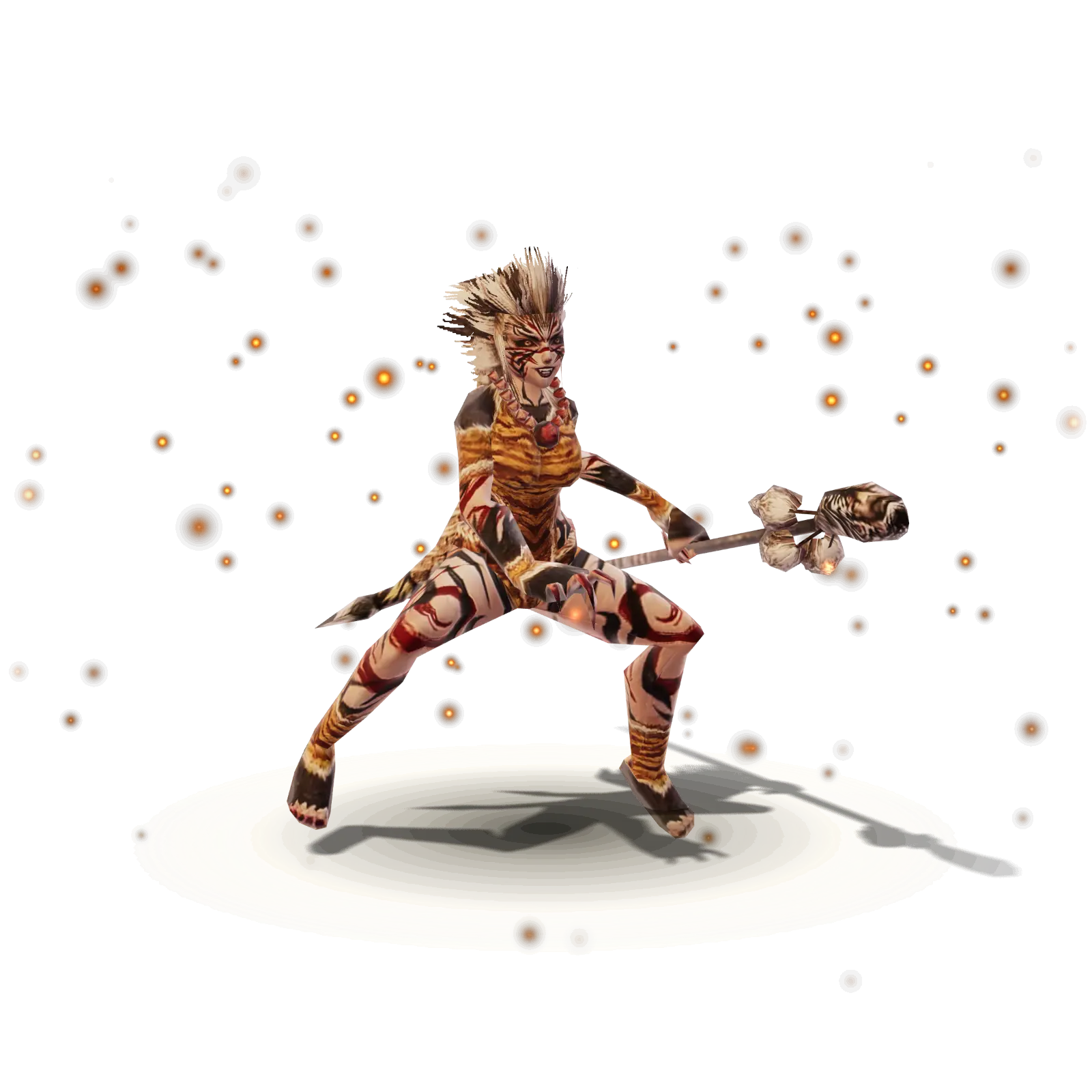 Tiger Girl, a warrior in tiger-striped skin with a stone-headed club